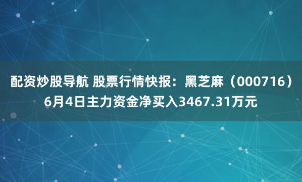 配资炒股导航 股票行情快报：黑芝麻（000716）6月4日主力资金净买入3467.31万元
